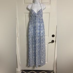 D1- Blue Tie Dye Halter Bareback Maxi Dress